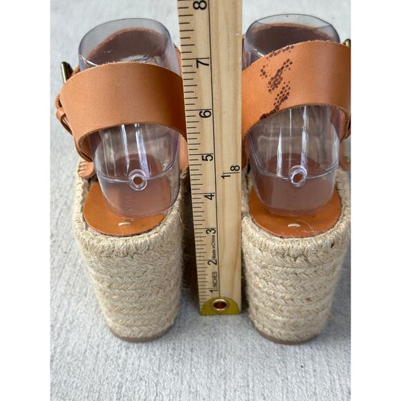 Soludos Minorca Women's 9 Brown Leather Espadrille Platform Sandals Peep Toe - Picture 8 of 11
